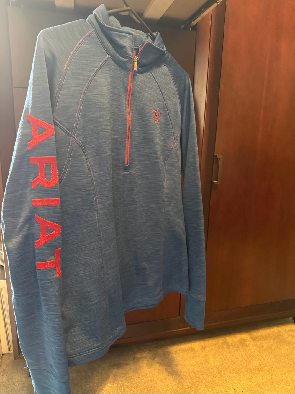 Ariat Tek Blue Performance Half-Zip Pullover with Red Stitching
